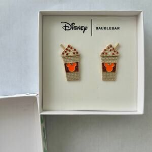 Disney BaubleBar Mickey Coffee Cup Earrings NWT Holiday Jewelry Pumpkin Fall